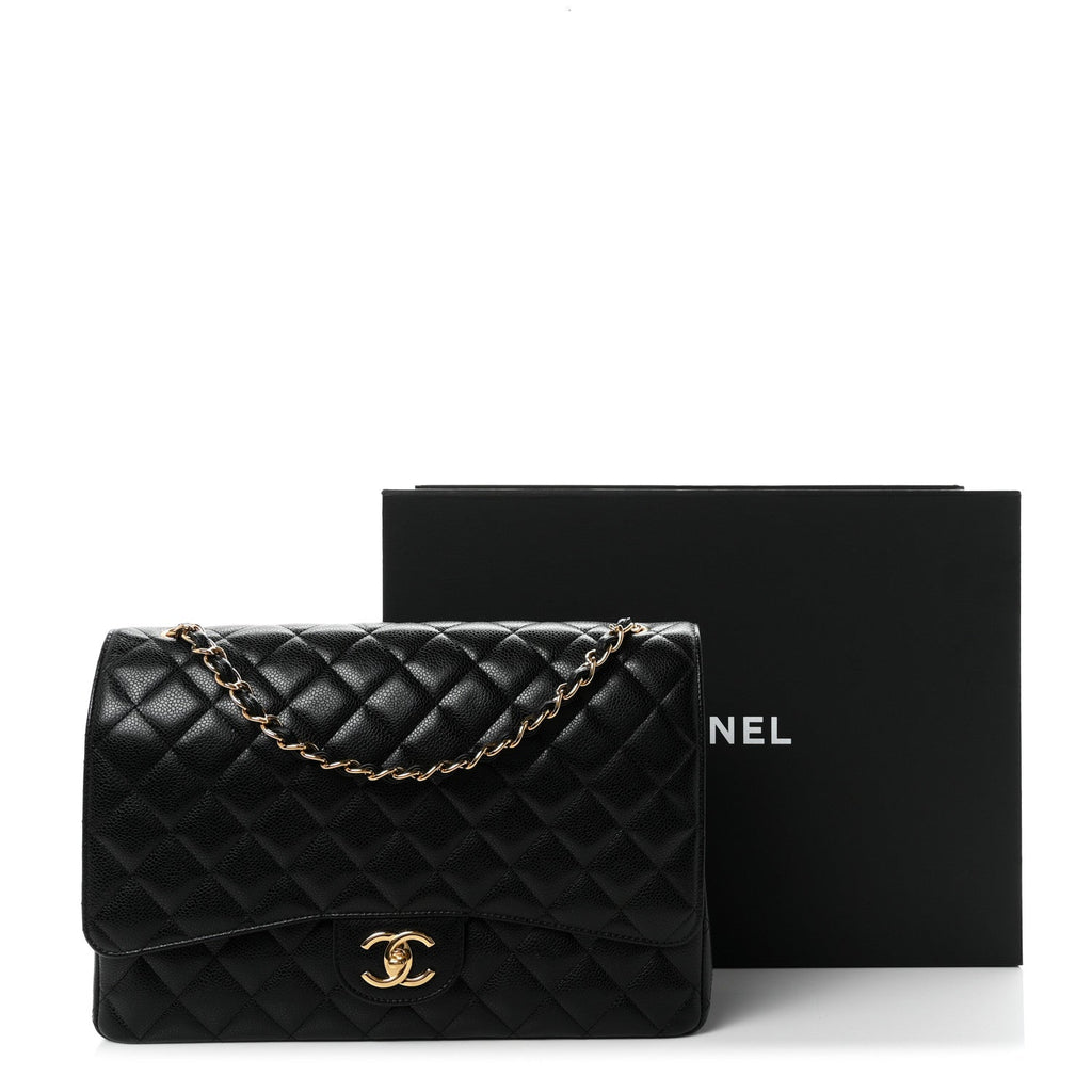 Caviar Quilted Maxi Double Flap Black wholesalehk.shop