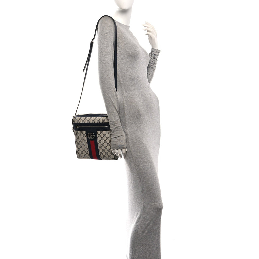 GG Supreme Monogram Textured Dollar Calfskin Web Small Ophidia Messenger Bag Beige Blue wholesalehk.shop