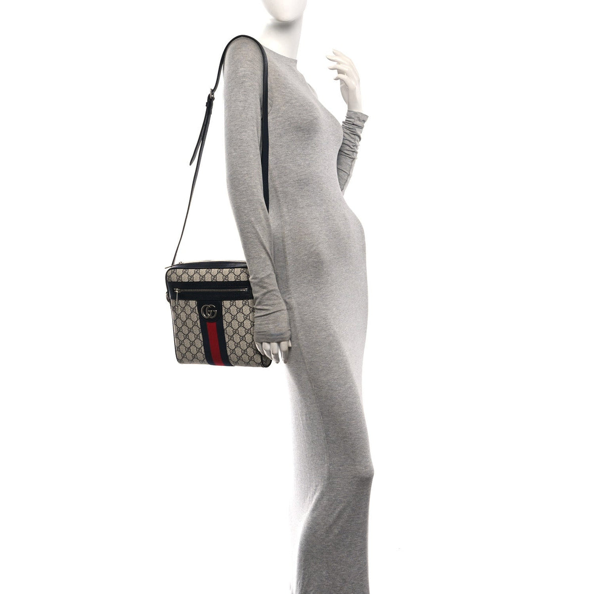 GG Supreme Monogram Textured Dollar Calfskin Web Small Ophidia Messenger Bag Beige Blue wholesalehk.shop