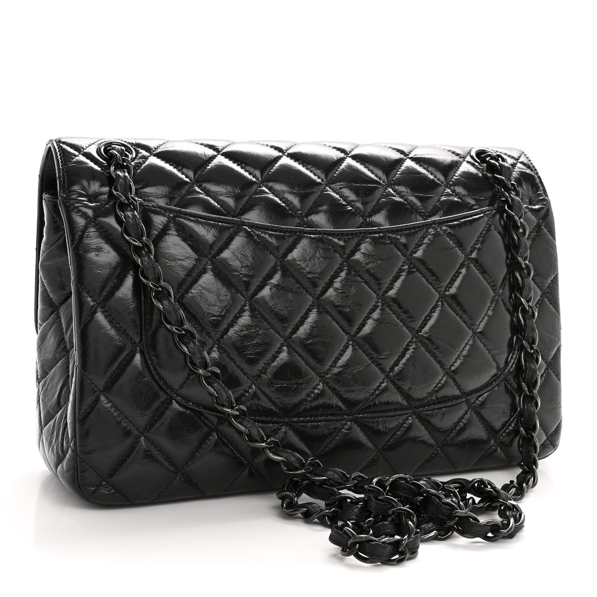 Shiny Crumpled Calfskin Quilted Jumbo Double Flap So Black wholesalehk.shop