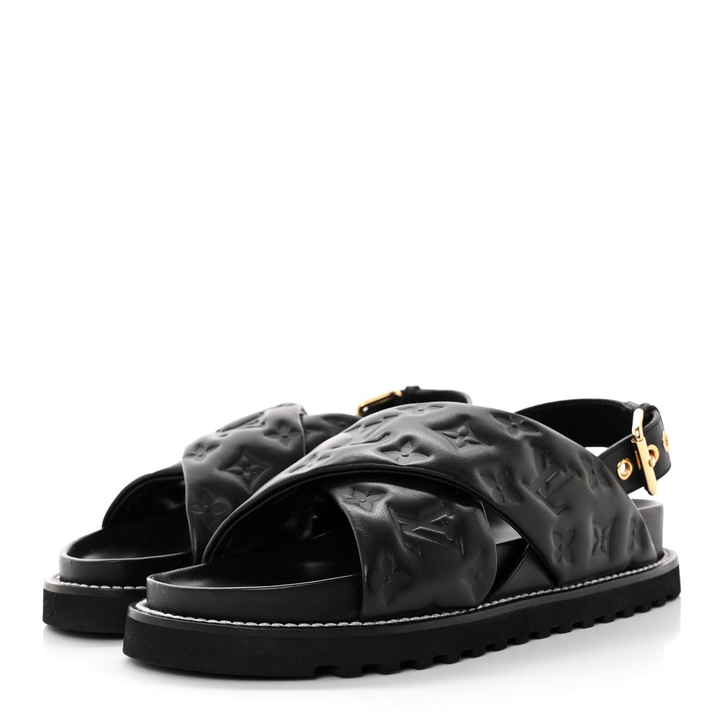 Lambskin Monogram Embossed Paseo Flat Comfort Sandals 39 Black £¨ Direct shipment via from wholesalehk.shop