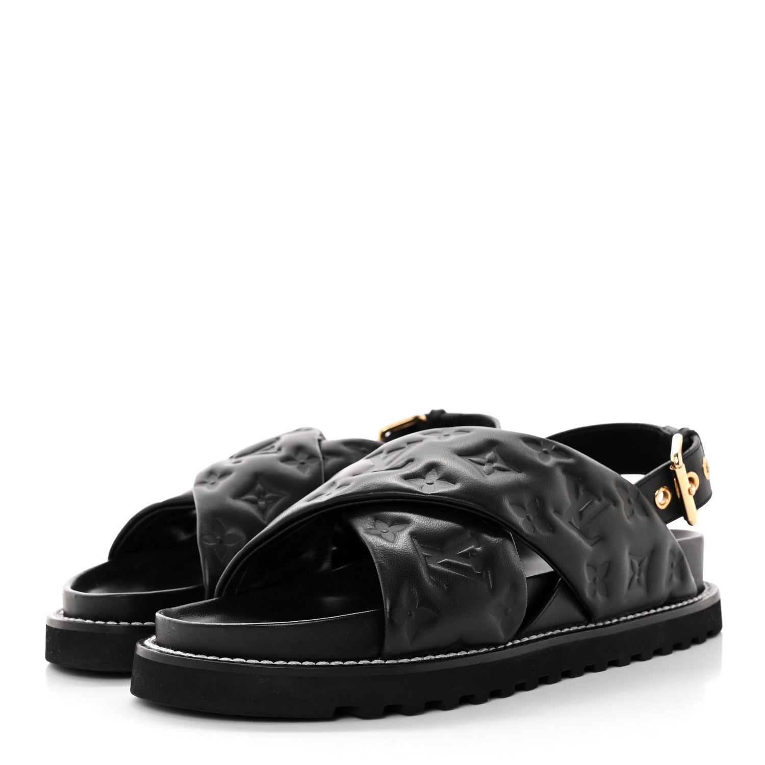 Lambskin Monogram Embossed Paseo Flat Comfort Sandals 39 Black £¨ Direct shipment via from wholesalehk.shop