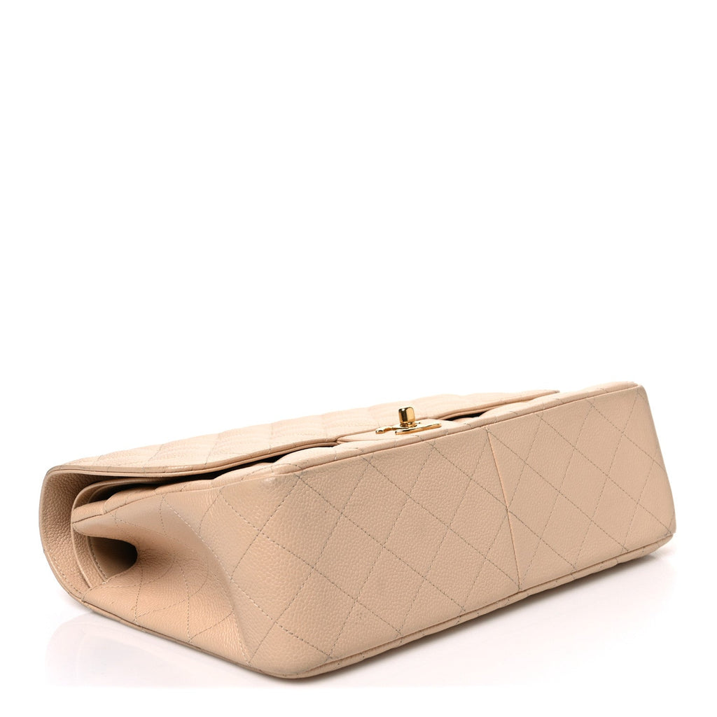 Caviar Quilted Jumbo Double Flap Beige wholesalehk.shop