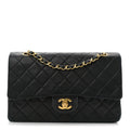 Lambskin Quilted Medium Double Flap Black wholesalehk.shop