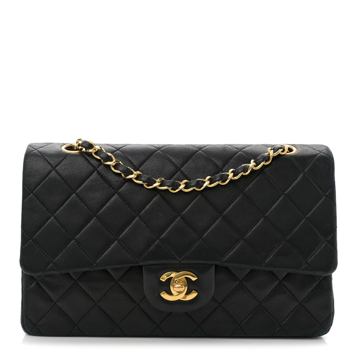 Lambskin Quilted Medium Double Flap Black wholesalehk.shop