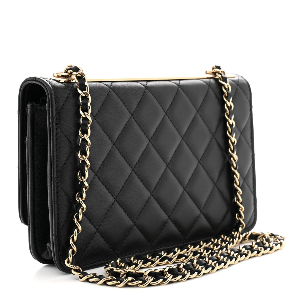 Lambskin Quilted Trendy CC Wallet On Chain WOC Black wholesalehk.shop