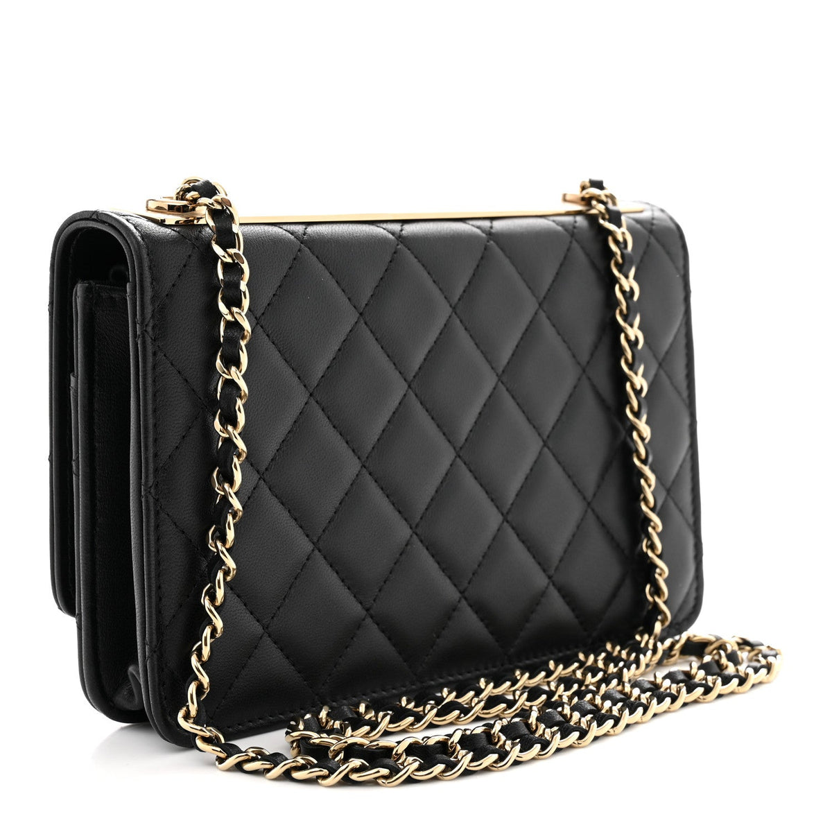 Lambskin Quilted Trendy CC Wallet On Chain WOC Black wholesalehk.shop