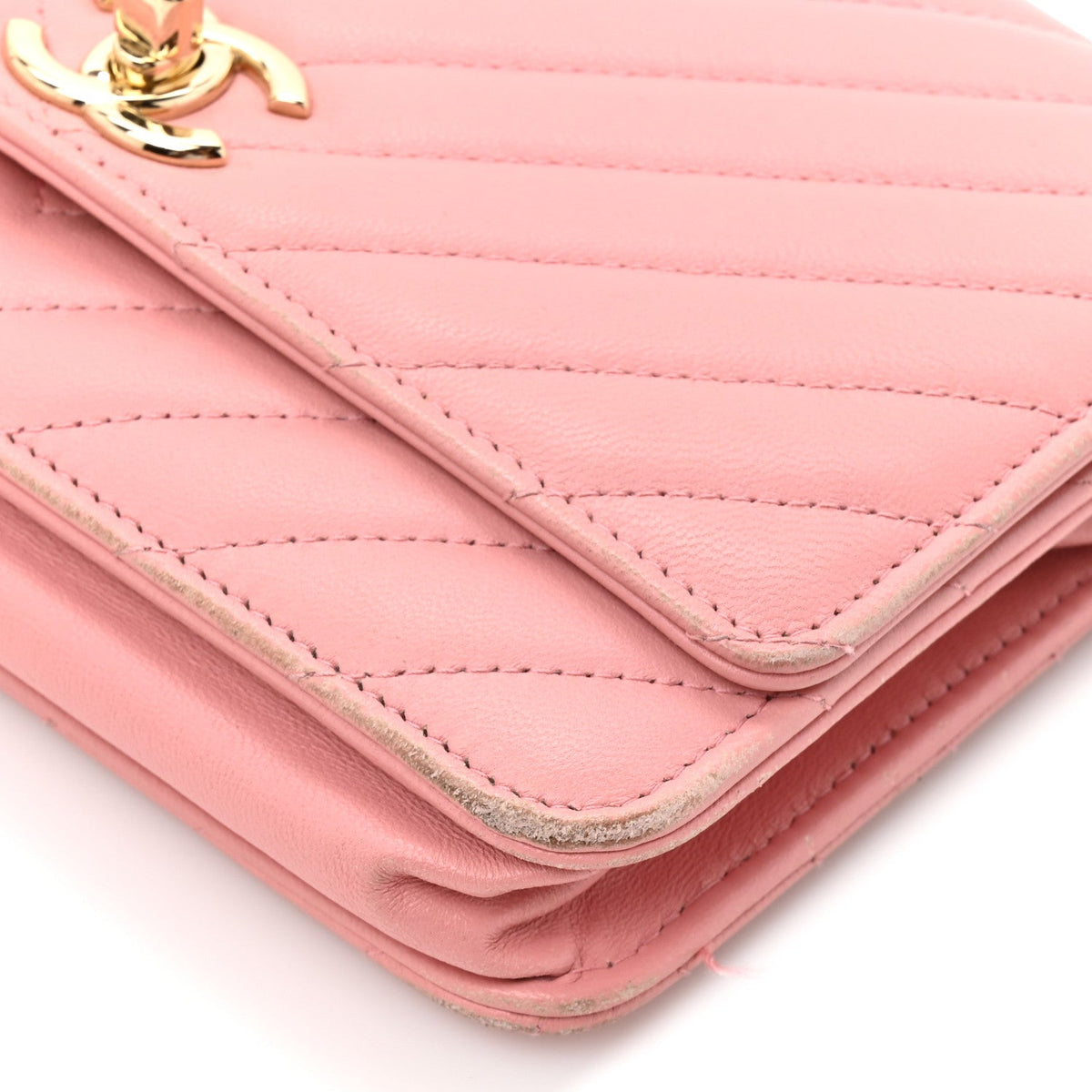 Lambskin Chevron Quilted Trendy CC Wallet On Chain WOC Pink wholesalehk.shop