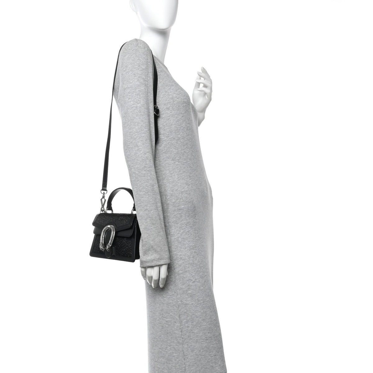 Satin Crystal GG Monogram Mini Dionysus Top Handle Bag Black wholesalehk.shop