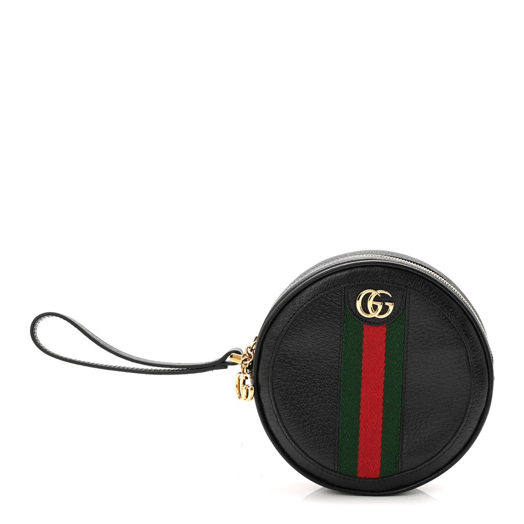 Textured Calfskin Web Ophidia Round Wrist Wallet Black wholesalehk.shop