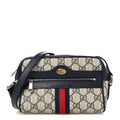 GG Supreme Monogram Textured Dollar Calfskin Web Mini Ophidia Shoulder Bag Beige Blue wholesalehk.shop