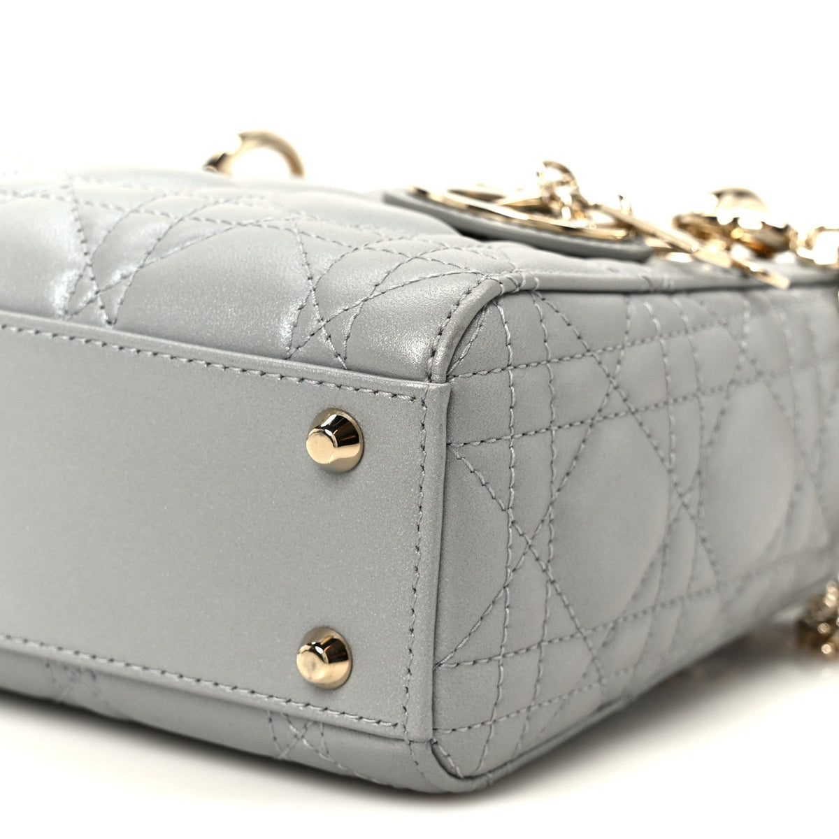 Metallic Lambskin Cannage Mini Lady Dior Grey wholesalehk.shop