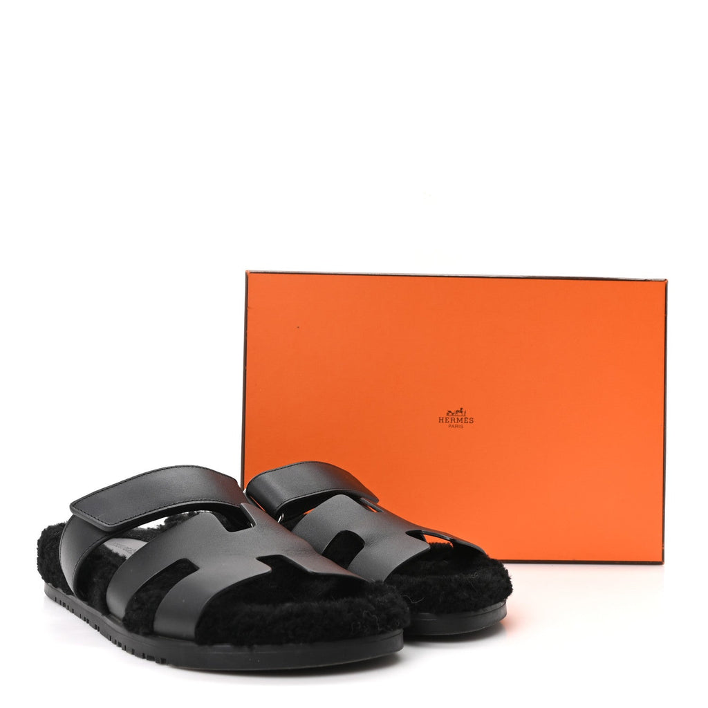 Calfskin Woolskin Womens Chypre Sandals 39 Black wholesalehk.shop