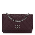 Lambskin Quilted Enamel CC Wallet On Chain WOC Burgundy wholesalehk.shop