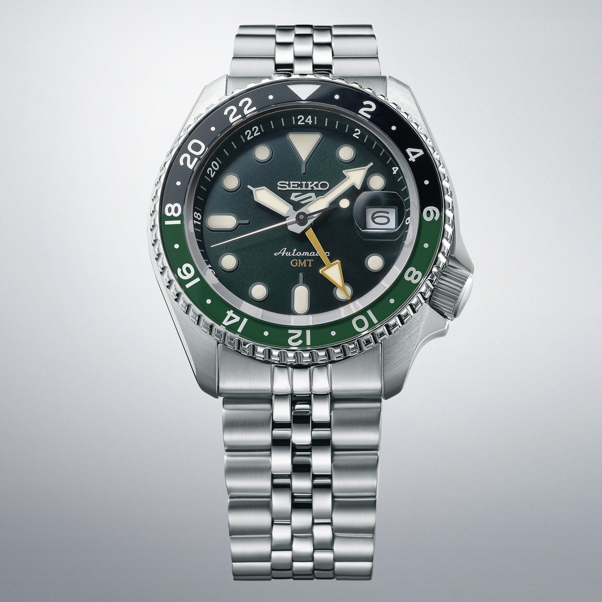 Seiko 5 Sports SKX GMT Automatic Green Dial Silver Steel Strap Watch For Men - SSK035K1 wholesalehk.shop