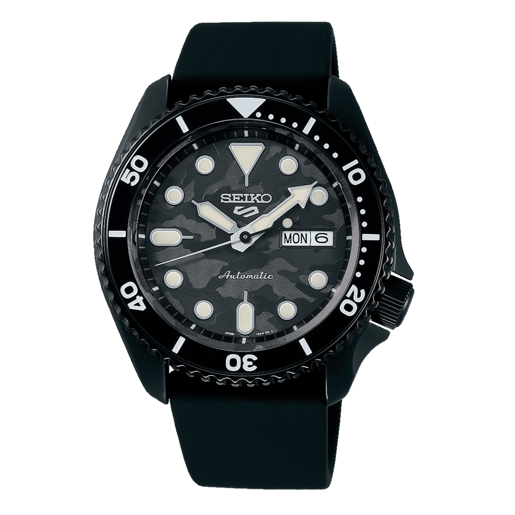 Seiko 5 Sport Automatic Black Dial Black Silicone Strap Watch For Men - SRPD65K3 wholesalehk.shop