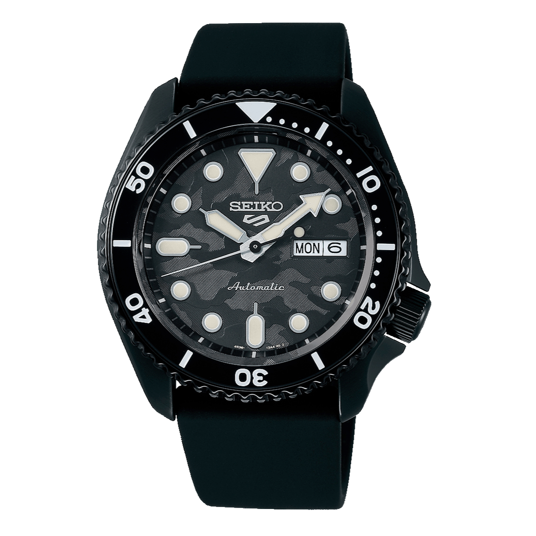 Seiko 5 Sport Automatic Black Dial Black Silicone Strap Watch For Men - SRPD65K3 wholesalehk.shop