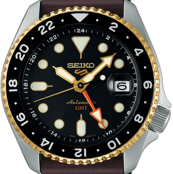Seiko 5 Sports SKX GMT Automatic Mocha Black Dial Brown Leather Strap Watch For Men - SSK036K1 wholesalehk.shop