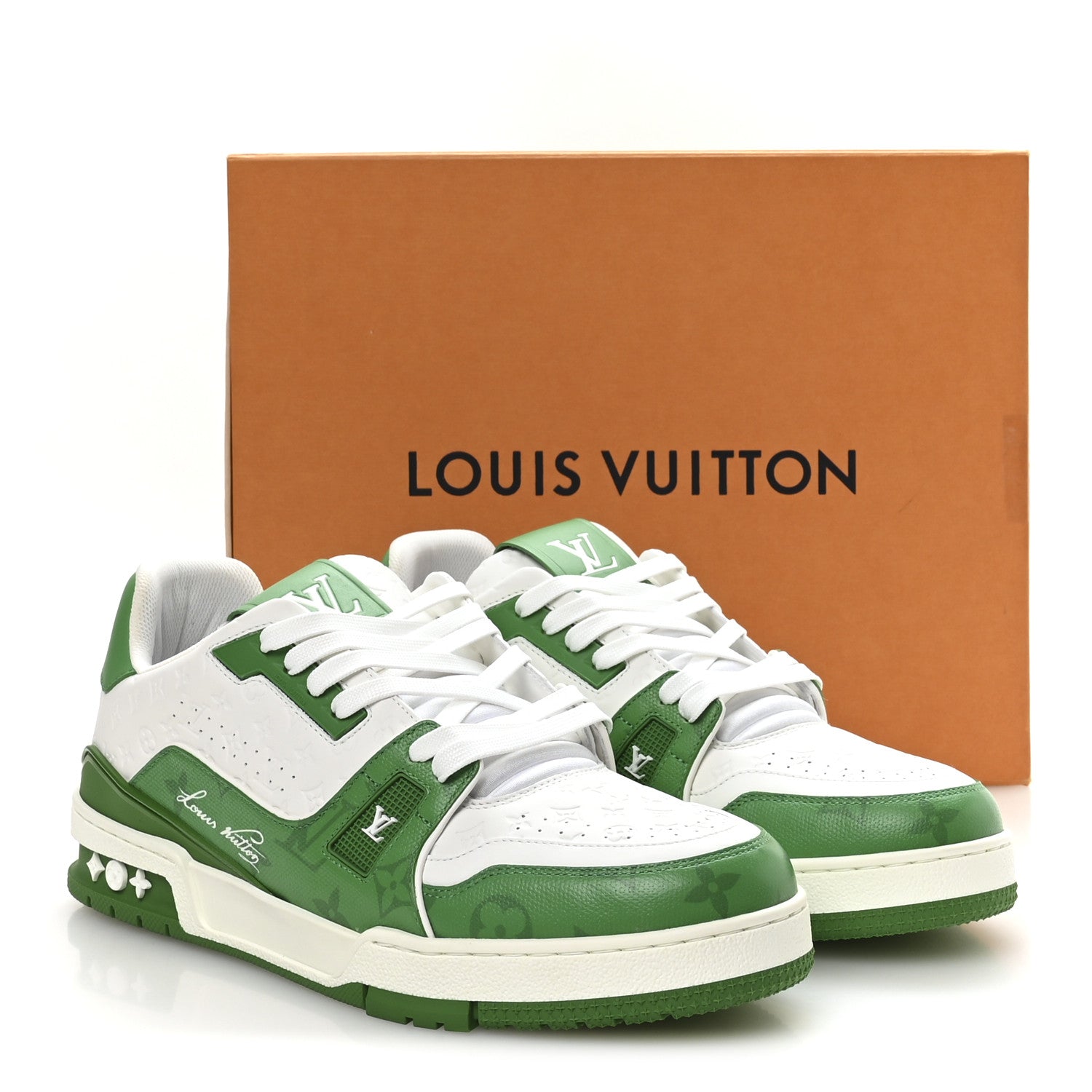 Calfskin Monogram Mens LV Trainer Sneakers 8.5 Green £¨ Direct shipment via from wholesalehk.shop
