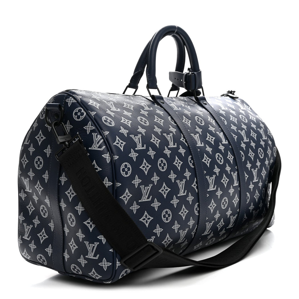 Calfskin Shadow Monogram Keepall Bandouliere 50 Ink Blue White wholesalehk.shop