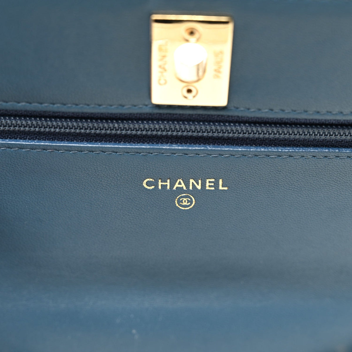Lambskin Quilted Trendy CC Wallet On Chain WOC Blue wholesalehk.shop