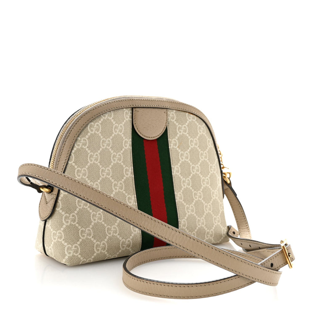 GG Supreme Monogram Textured Dollar Calfskin Web Small Ophidia Dome Shoulder Beige Mystic White Oatmeal wholesalehk.shop