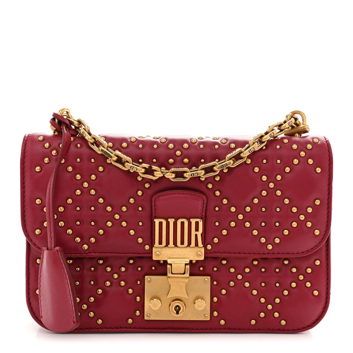 Lambskin Cannage Studded Small Dioraddict Flap Bag Red wholesalehk.shop