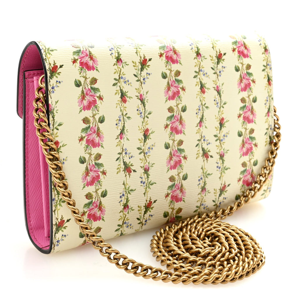 Calfskin Floral Print Mini Dionysus Chain Wallet Ivory Pink wholesalehk.shop