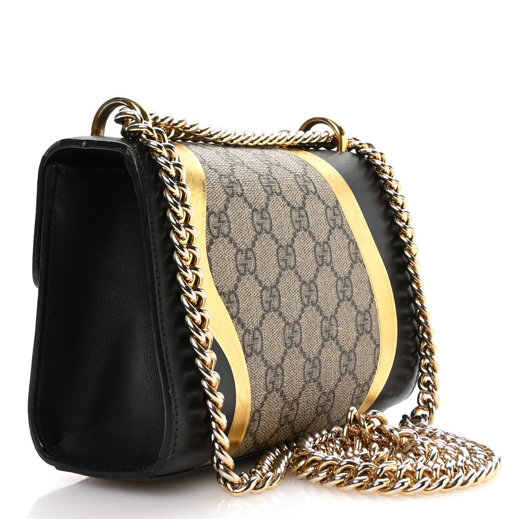 Calfskin GG Supreme Monogram Small Padlock Shoulder Bag Black Gold £¨ Direct shipment via from wholesalehk.shop