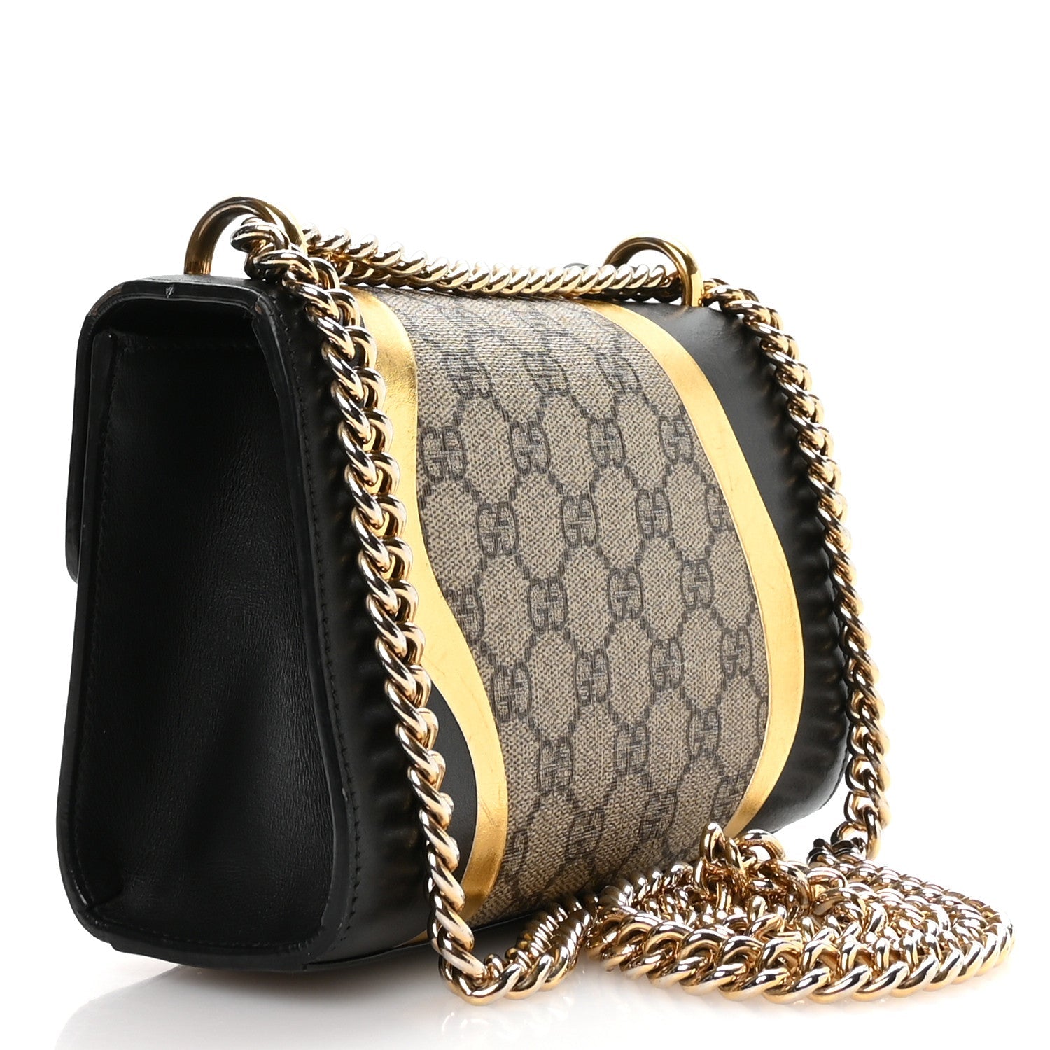 Calfskin GG Supreme Monogram Small Padlock Shoulder Bag Black Gold £¨ Direct shipment via from wholesalehk.shop