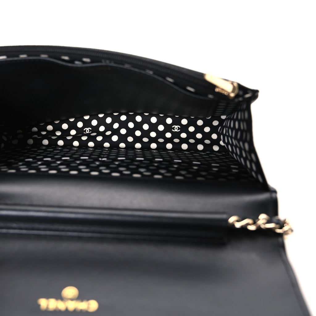 Lambskin Quilted Pearl CC Wallet on Chain WOC Black wholesalehk.shop