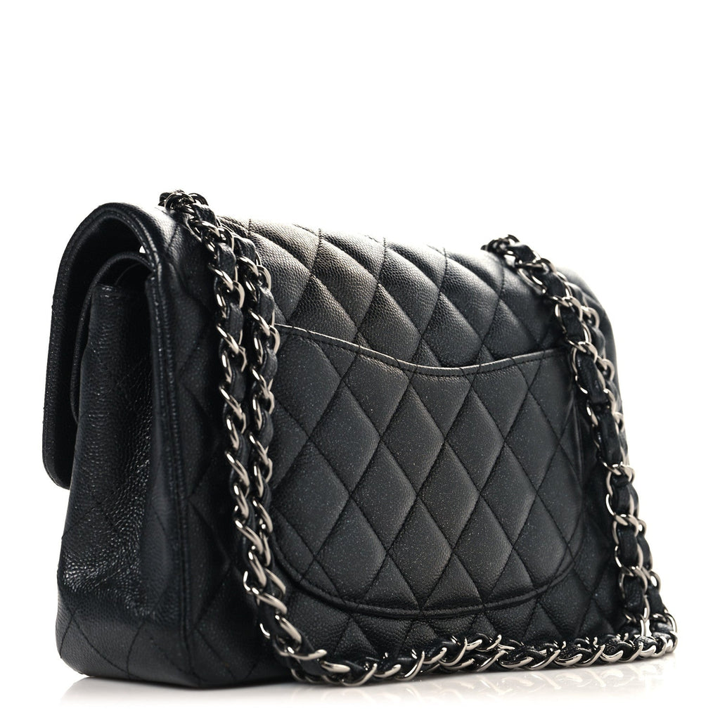 Iridescent Caviar Quilted Small Double Flap Black wholesalehk.shop