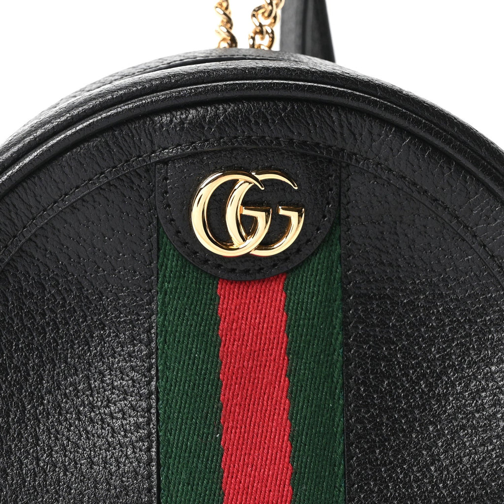 Grained Calfskin Web Mini Ophidia Round Backpack  Black wholesalehk.shop