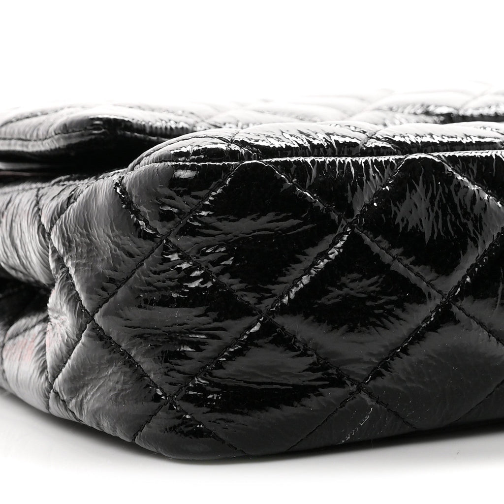 Crumpled Patent Quilted Medium Double Flap Black wholesalehk.shop