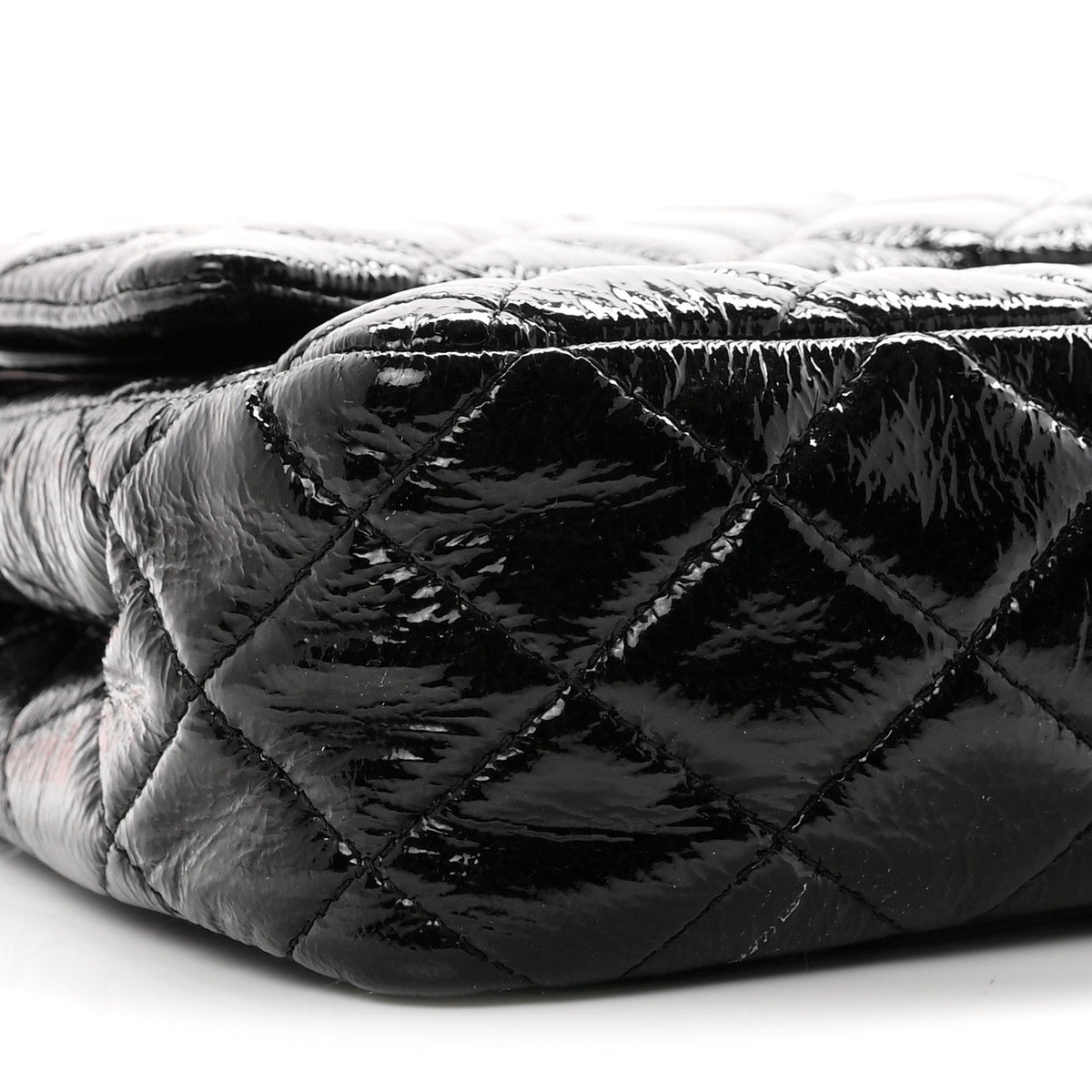 Crumpled Patent Quilted Medium Double Flap Black wholesalehk.shop