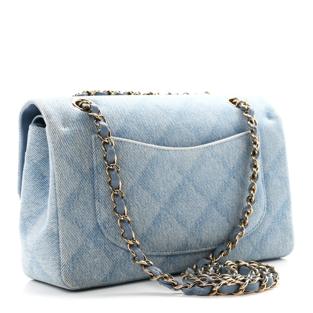 Printed Denim Quilted Small Double Flap Light Blue wholesalehk.shop