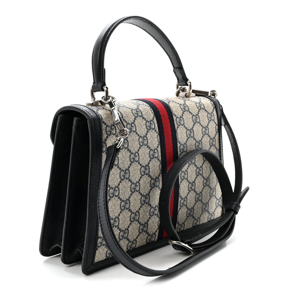GG Supreme Monogram Textured Dollar Calfskin Web Small Ophidia Padlock Top Handle Bag Beige Blue £¨ Direct shipment via from wholesalehk.shop