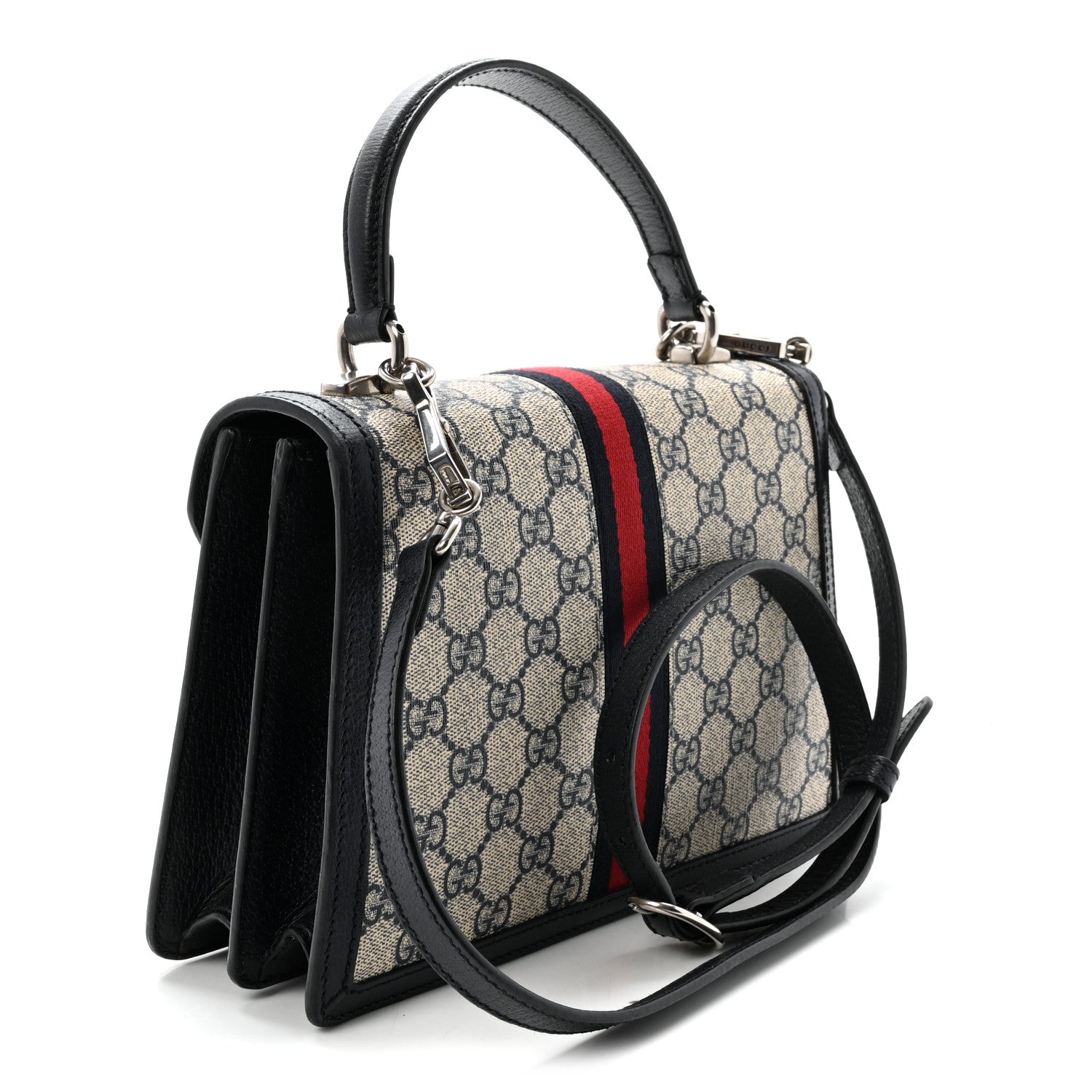 GG Supreme Monogram Textured Dollar Calfskin Web Small Ophidia Padlock Top Handle Bag Beige Blue £¨ Direct shipment via from wholesalehk.shop