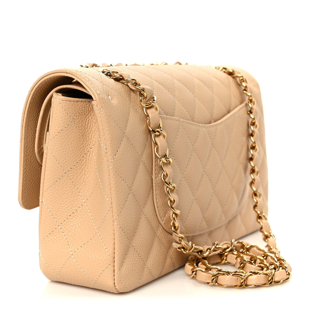 Caviar Quilted Medium Double Flap Beige wholesalehk.shop
