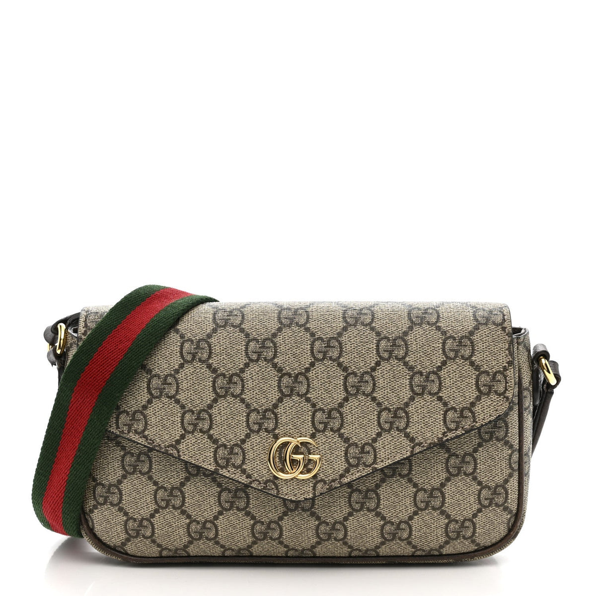 GG Supreme Monogram Textured Dollar Calfskin Web Mini Ophidia Envelope Shoulder Bag Beige Ebony New Acero wholesalehk.shop