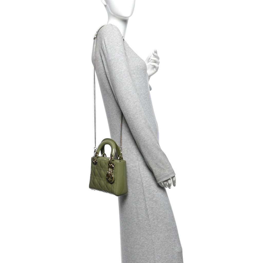 Patent Cannage Mini Lady Dior Dusty Green wholesalehk.shop