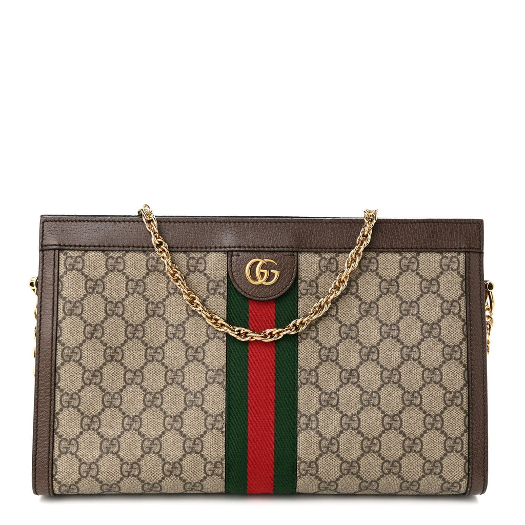 GG Supreme Monogram Web Medium Ophidia Chain Shoulder Bag Brown wholesalehk.shop