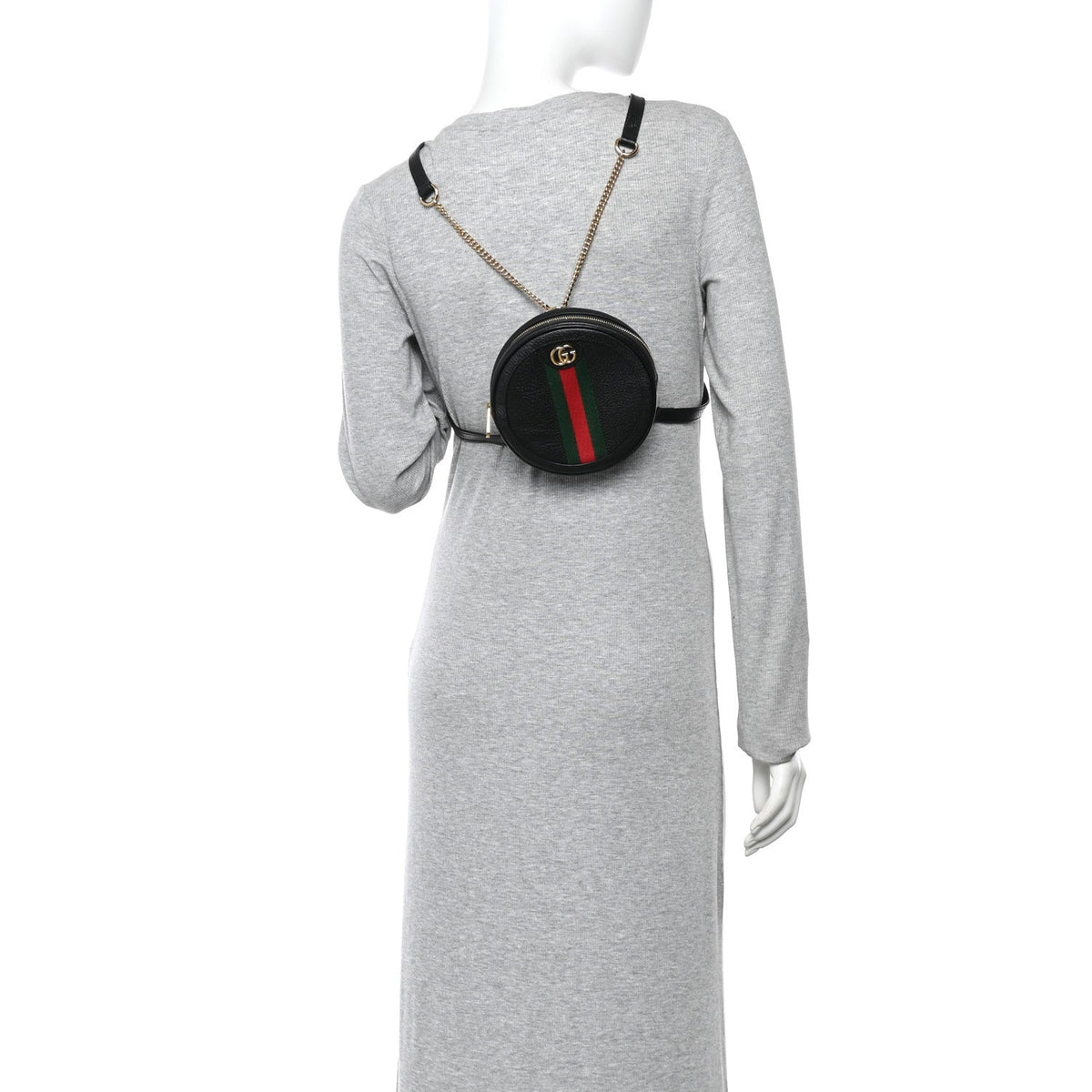 Grained Calfskin Web Mini Ophidia Round Shoulder Bag Black wholesalehk.shop