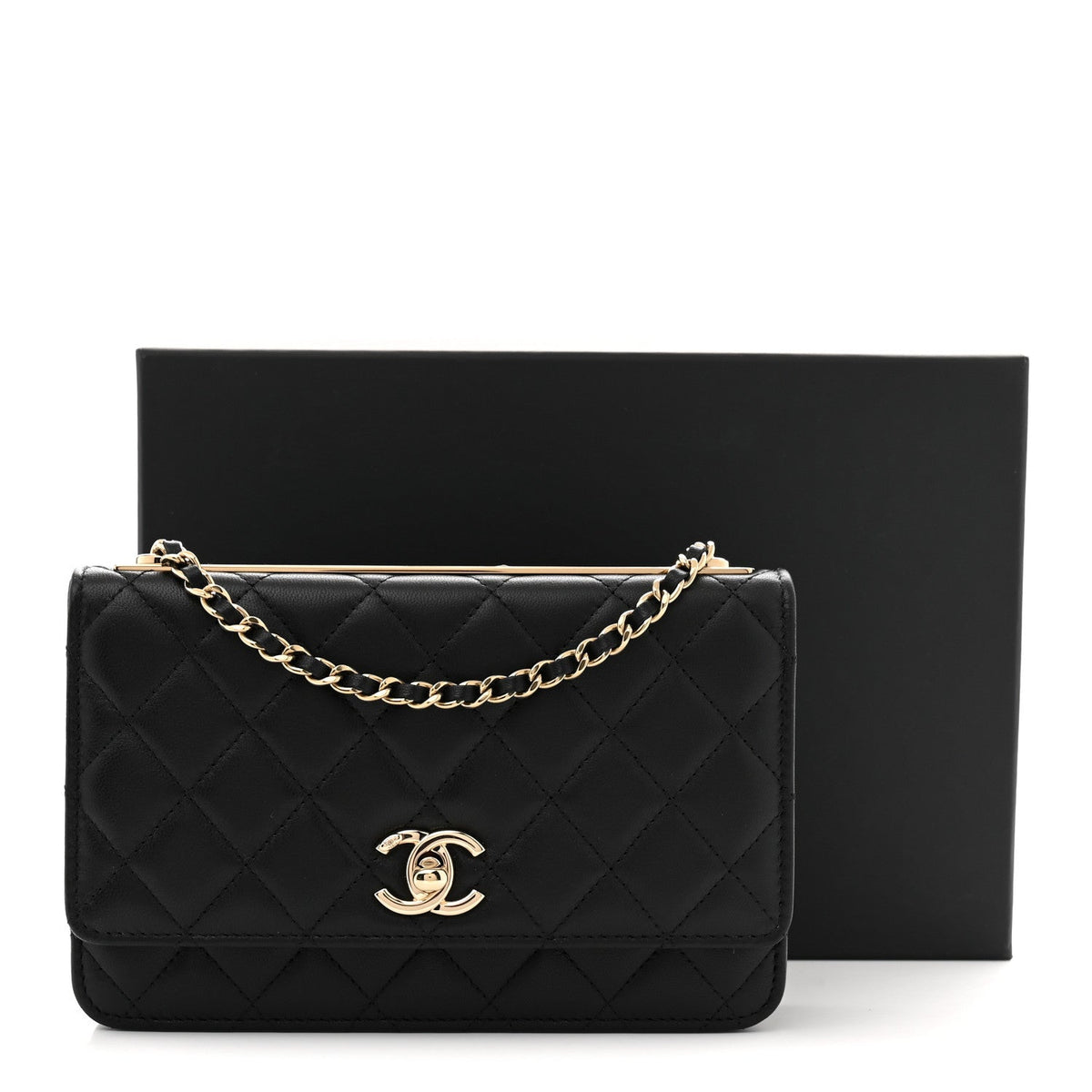 Lambskin Quilted Trendy CC Wallet On Chain WOC Black wholesalehk.shop