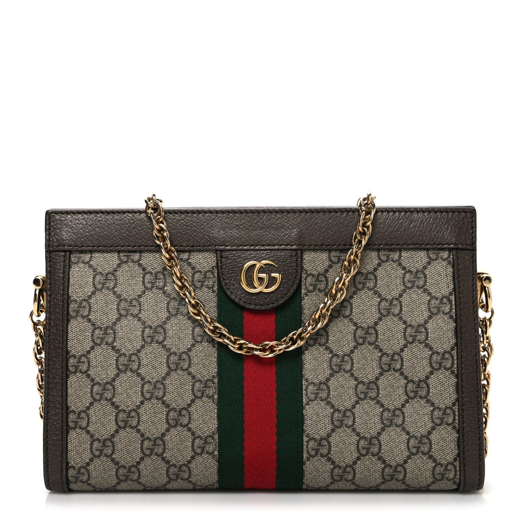 GG Supreme Monogram Web Small Ophidia Chain Shoulder Bag Brown wholesalehk.shop