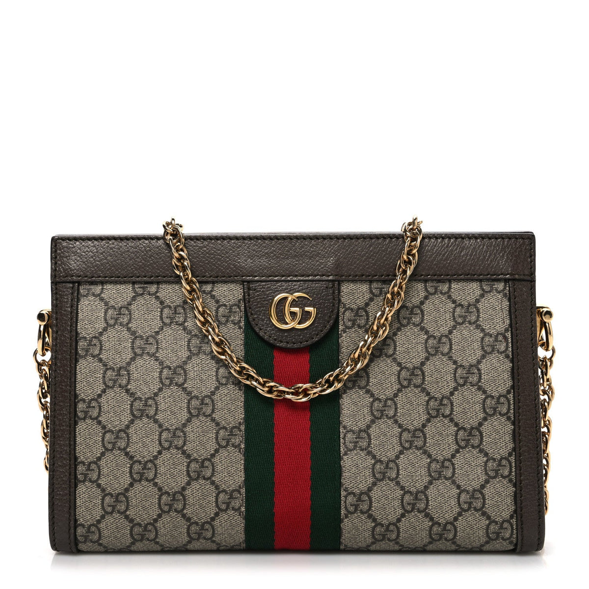 GG Supreme Monogram Web Small Ophidia Chain Shoulder Bag Brown wholesalehk.shop