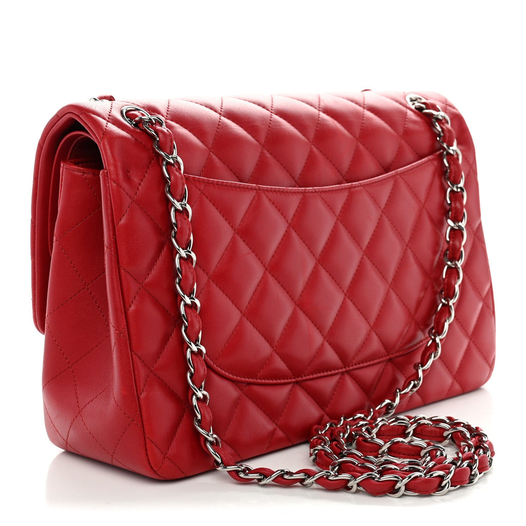 Lambskin Quilted Jumbo Double Flap Red wholesalehk.shop