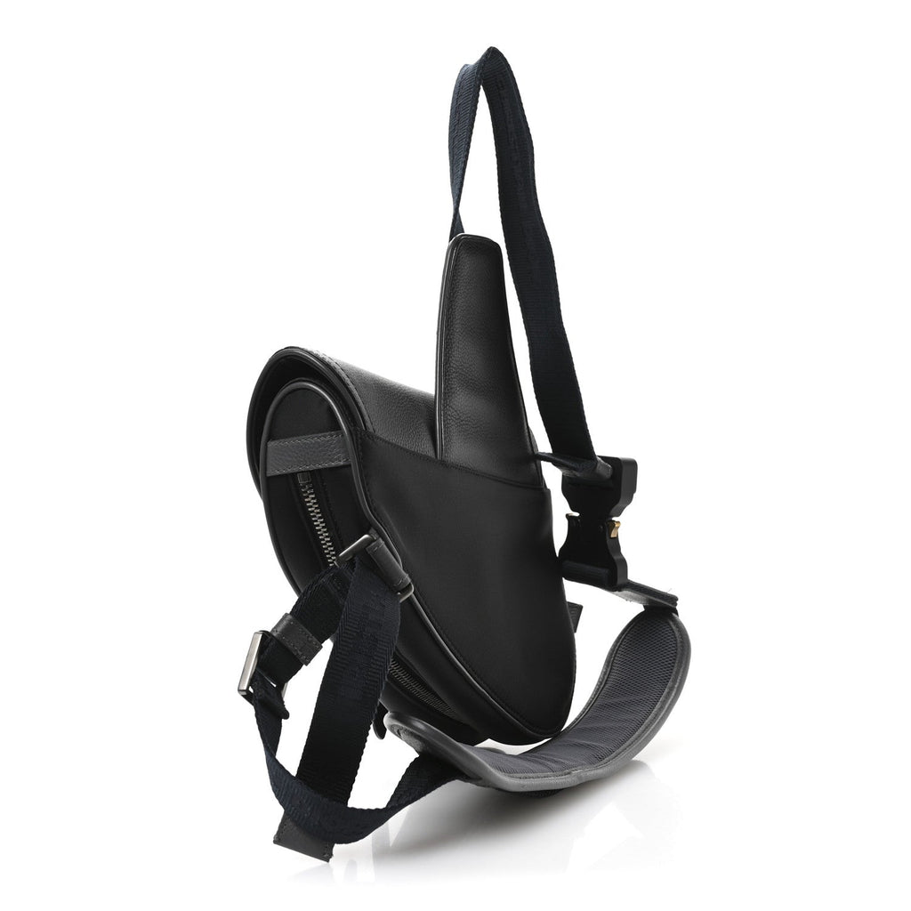 X Sacai Grained Calfskin Technical Fabric Mens Saddle Bag Black wholesalehk.shop