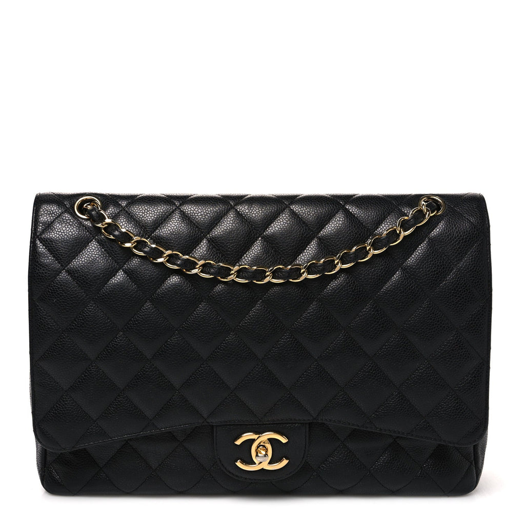 Caviar Quilted Maxi Double Flap Black wholesalehk.shop