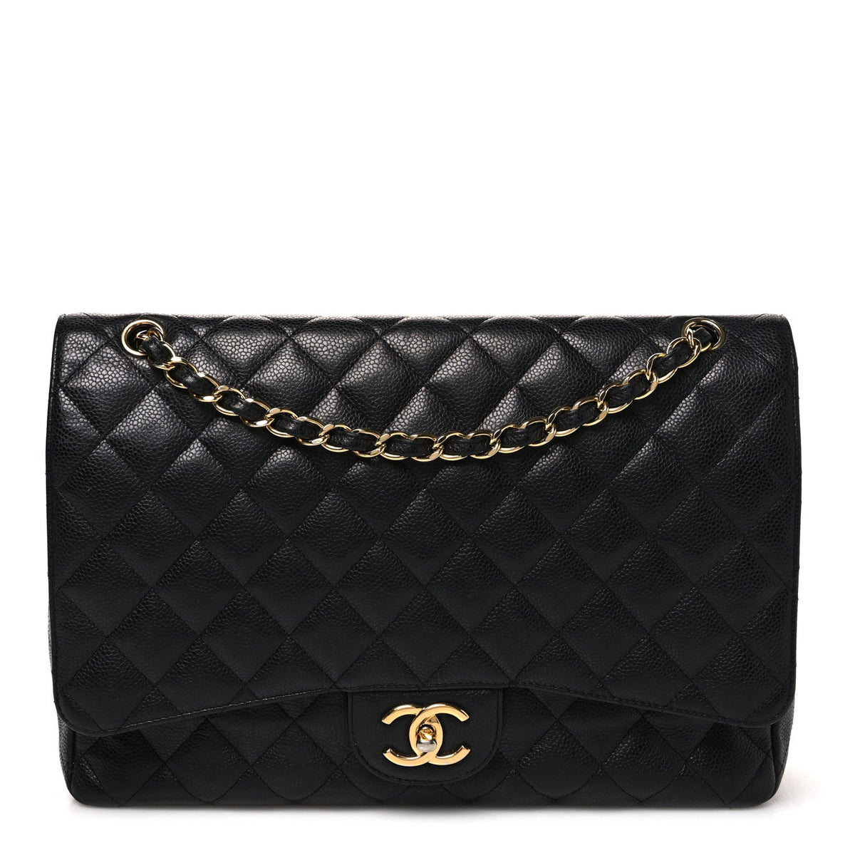Caviar Quilted Maxi Double Flap Black wholesalehk.shop